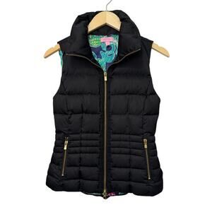 Lilly Pulitzer Syd Quilted Black Puffer Vest Winter Cozy Warm Womens Size XS EUC